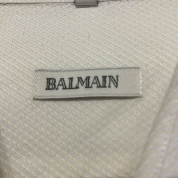 BALMAIN Men's Button Front Long Sleeve Shirt Two Ply Cotton Size Large - Picture 10 of 12